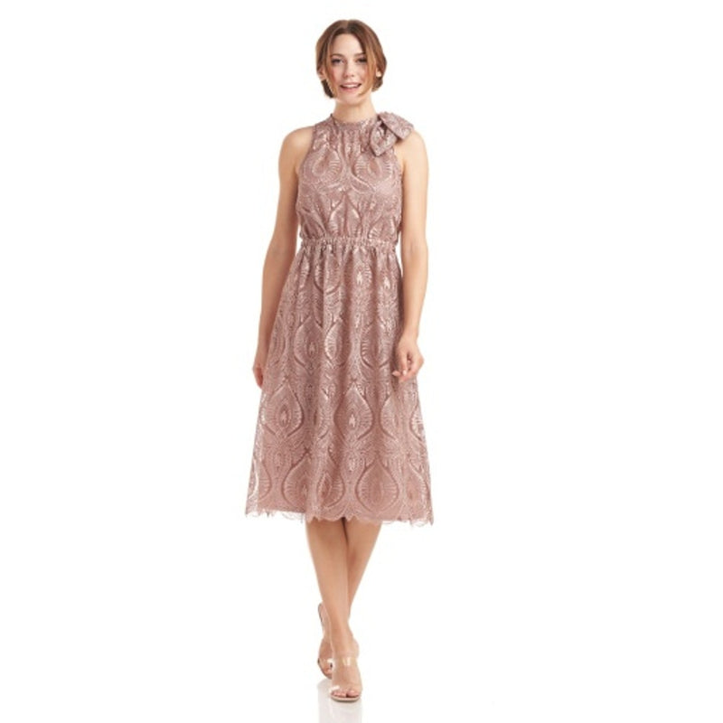 JS Collections - Womens Halter Midi Embroidered Dress