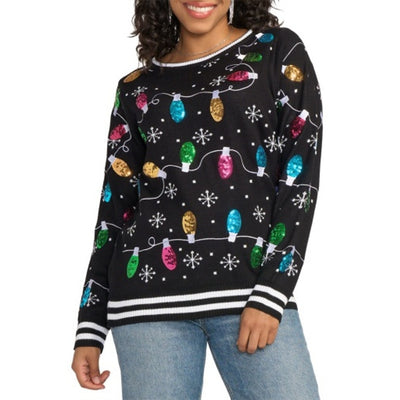 Tipsy Elves - Womens Midnight String of Lights Ugly Christmas Sweater
