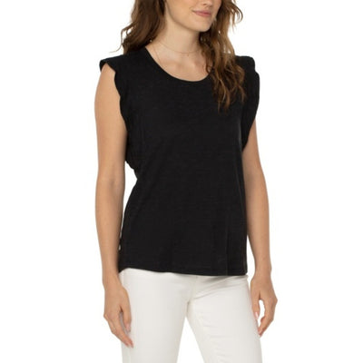 Liverpool Los Angeles - Womens Double Layer Flutter Sleeve Slub Knit Top