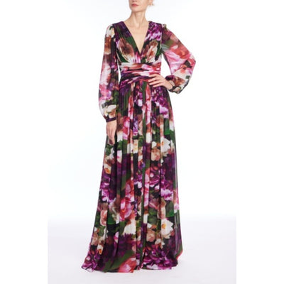 Badgley Mischka - Womens Pleated Floral Gown