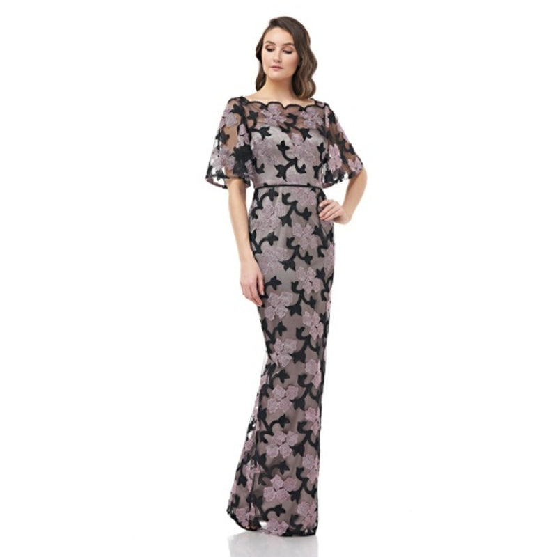 JS Collections - Womens Embroidered Column Gown
