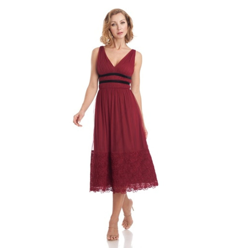 JS Collections - Womens Tara V-Neck Tea-Length Dress
