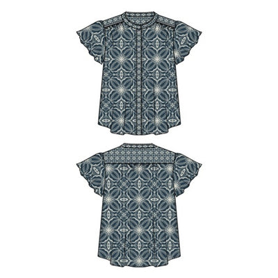 Liverpool Los Angeles - Womens Flutter Slv Mix Print Button Front Woven Top