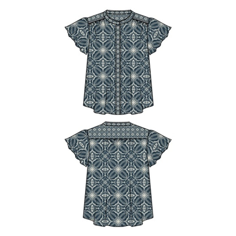 Liverpool Los Angeles - Womens Flutter Slv Mix Print Button Front Woven Top