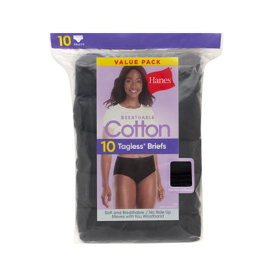 Hanes - Womens Breathable Cotton Brief Underwear Black 10-Pack