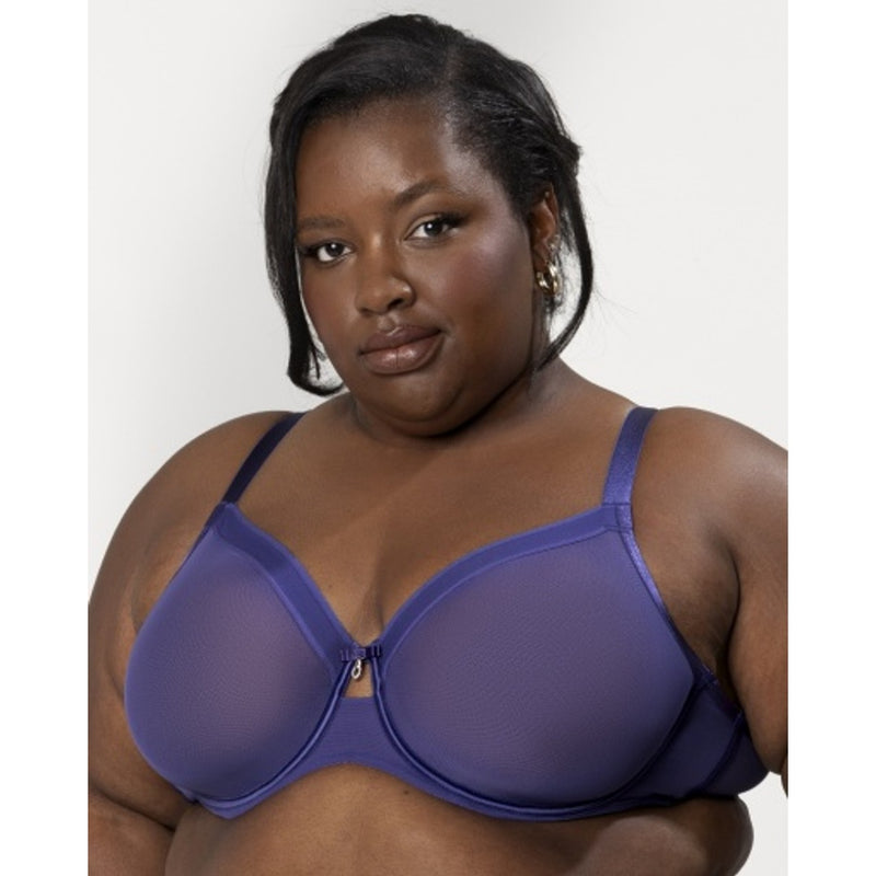 Ariela - Womens Sheer Mesh Full Coverage Unlined Underwire Bra - Vintage Blue