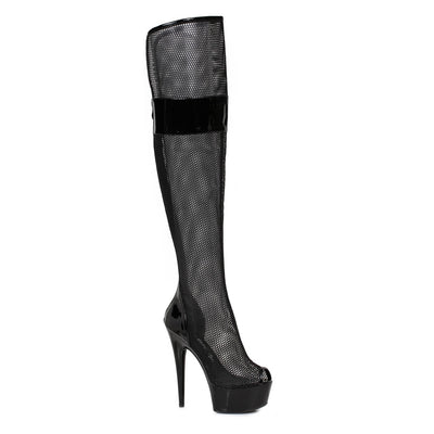 Ellie Shoes - 6" Peep Toe Thigh High Mesh Boot