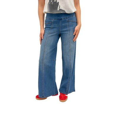 1822 Denim - Womens 30" Mid-Rise Pull-on Wide Leg with Seaming and Ab-Solve