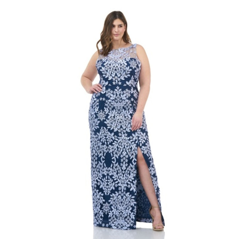 JS Collections - Womens 3-D Leaf Embroidered Gown