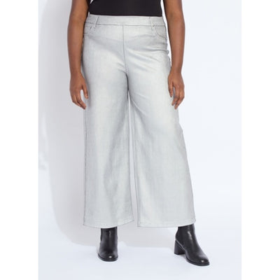 Lysse - Womens Metallic Coated Wide Leg Denim Curvy