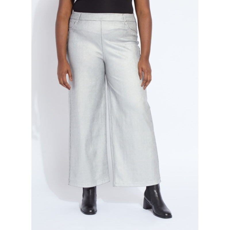 Lysse - Womens Metallic Coated Wide Leg Denim Curvy