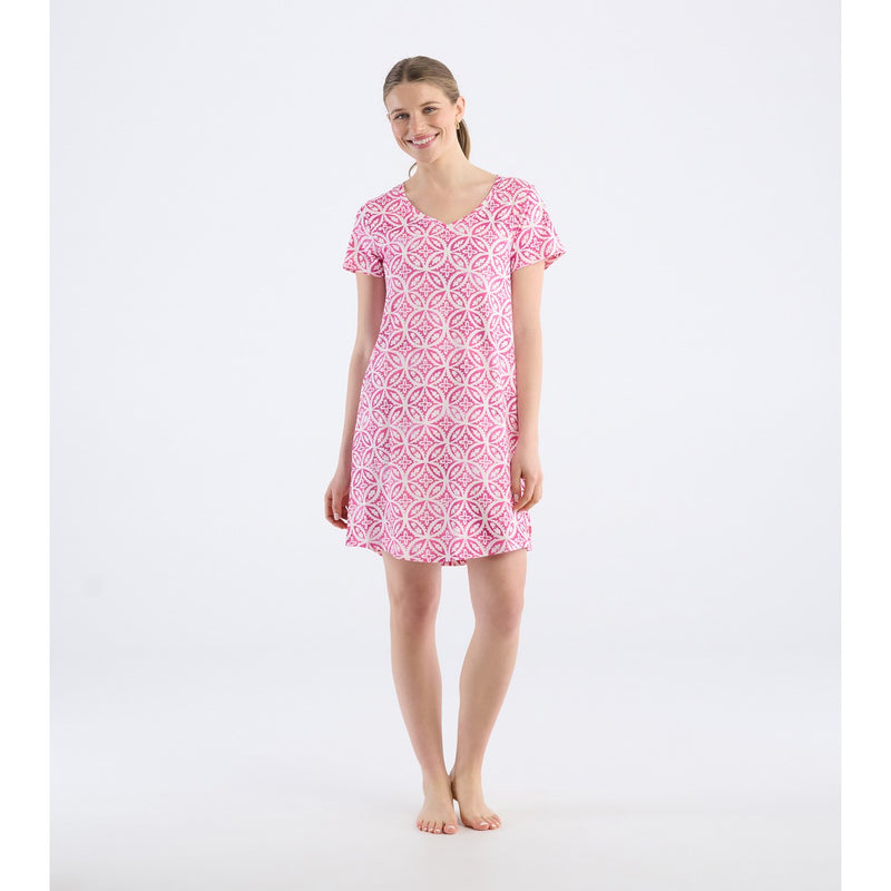 Little Blue House - Unisex Pink Lotus Mandala Short Sleeve Night Dress in a B