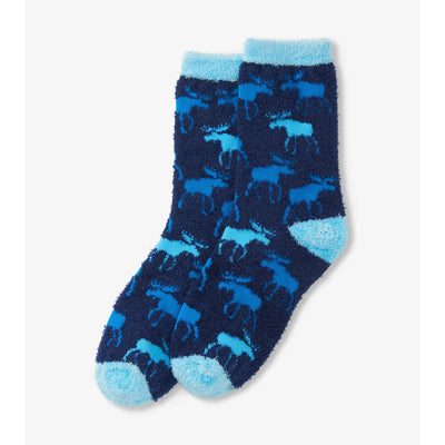 Little Blue House - Unisex Blue Moose Fuzzy Socks