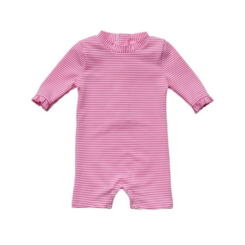 Snapper Rock - Girls Raspberry Stripe Long Sleeve Sunsuit