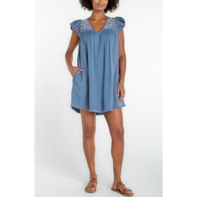 Liverpool Los Angeles - Womens Flutter Slv V Neck Woven Dress
