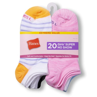 Hanes - Girls Super No Show Socks Super Value Pack 20-Pairs