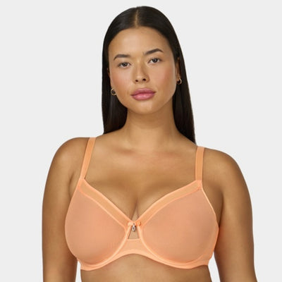 Ariela - Womens Sheer Mesh Unlined Bra - Orange Tang