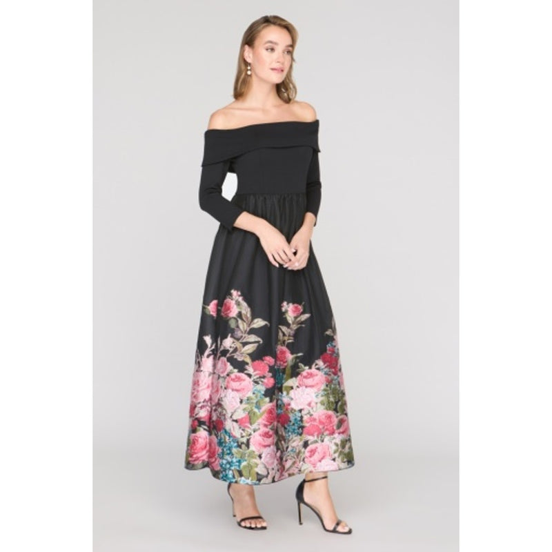 JS Collections - Womens Margaret Mixed Media Gown