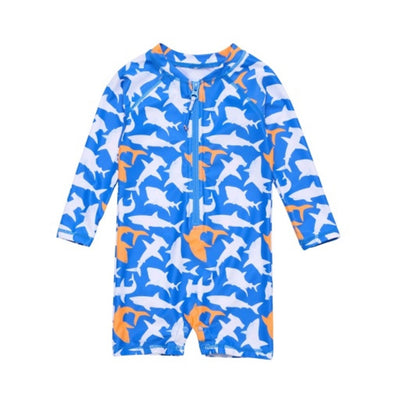 Snapper Rock - Boys Shark Squad Long Sleeve Sunsuit