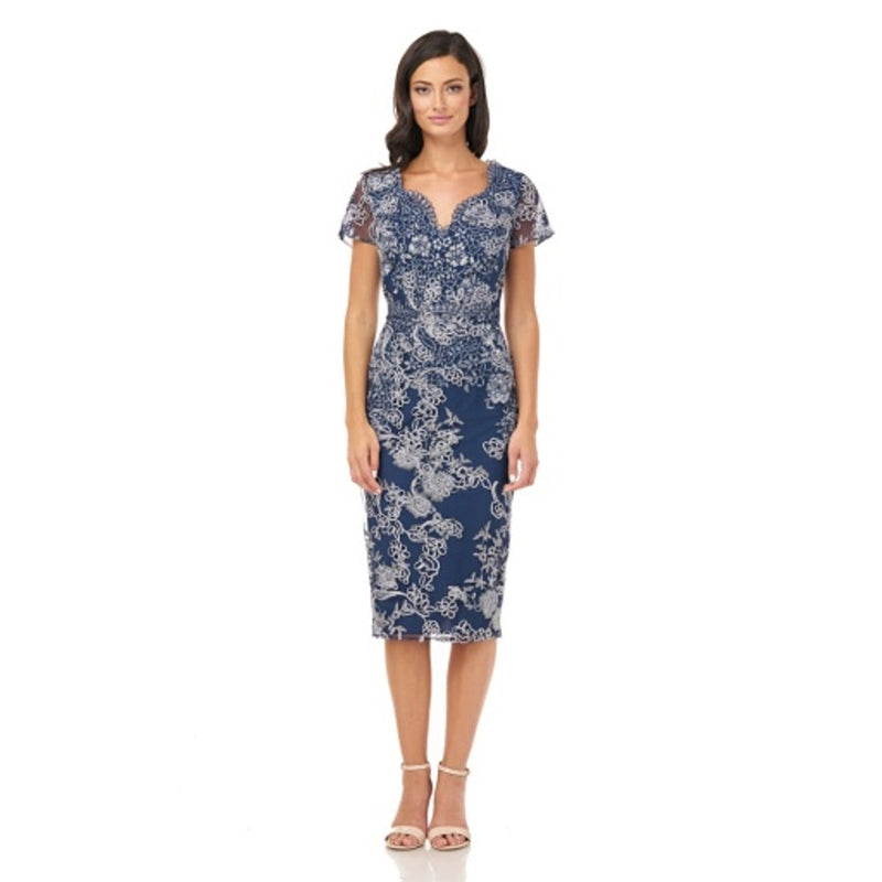 JS Collections - Womens Scalloped Embroidered Midi Drs