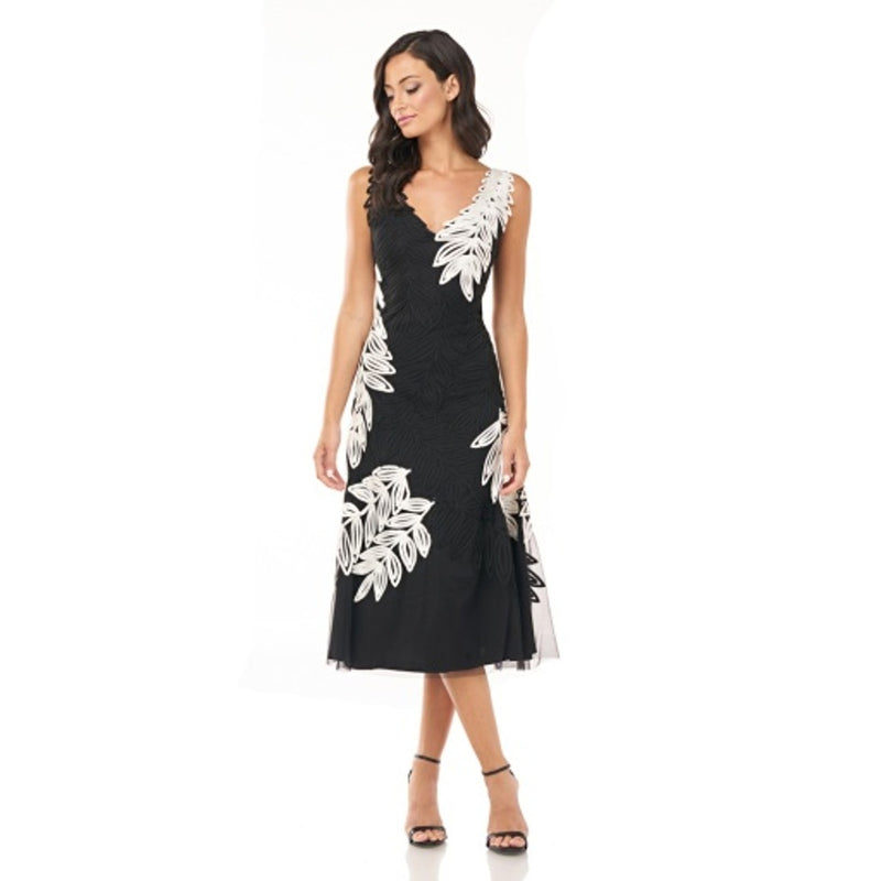 JS Collections - Womens Leaf Embroidered Midi Dress