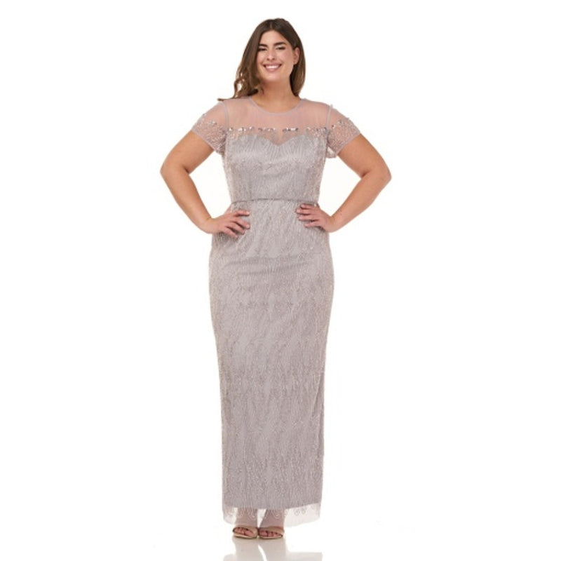 JS Collections - Womens Ss Beaded Illusion Yoke Gown