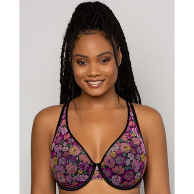 Ariela - Womens Sheer Mesh Plunge T-Shirt Bra - Retro Roses