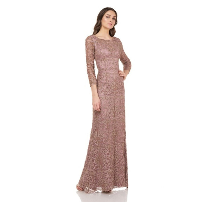 JS Collections - Womens Embroidered Boat Neck Gown