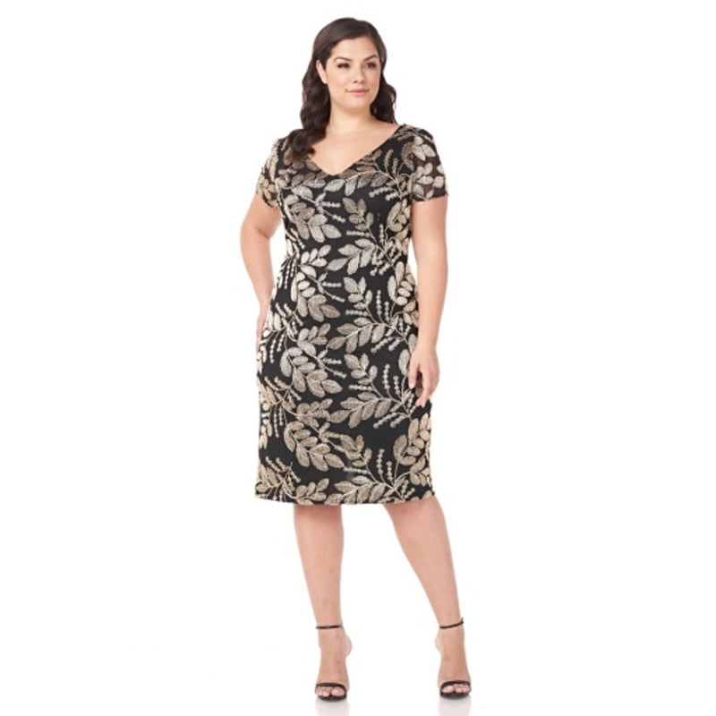 JS Collections - Womens Metallic Embroidered Cocktail