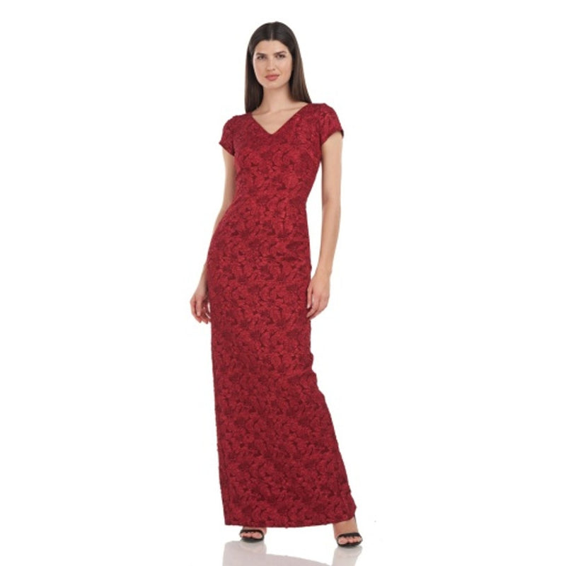 JS Collections - Womens Valentina V-Neck Column Gown