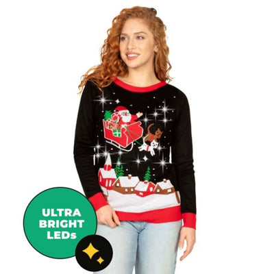 Tipsy Elves - Womens Meowy Christmas Sleigh Light Up Sweater