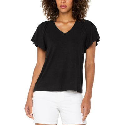 Liverpool Los Angeles - Womens Short Flutter Sleeve V Neck Knit Top 25"Hps