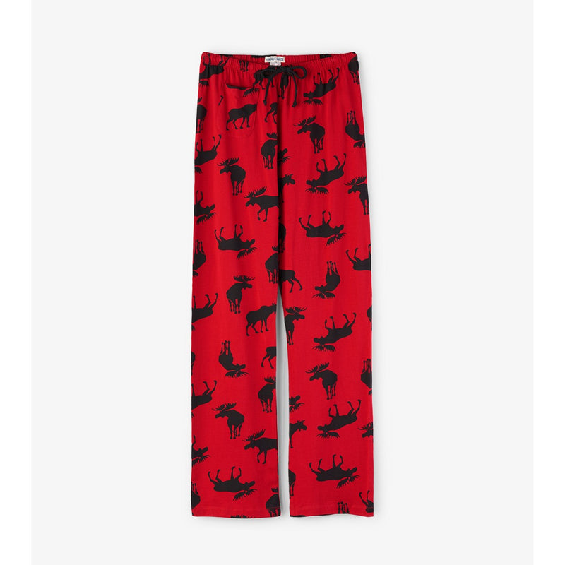 Little Blue House - Moose on Red Womens Jersey Pajama Pants
