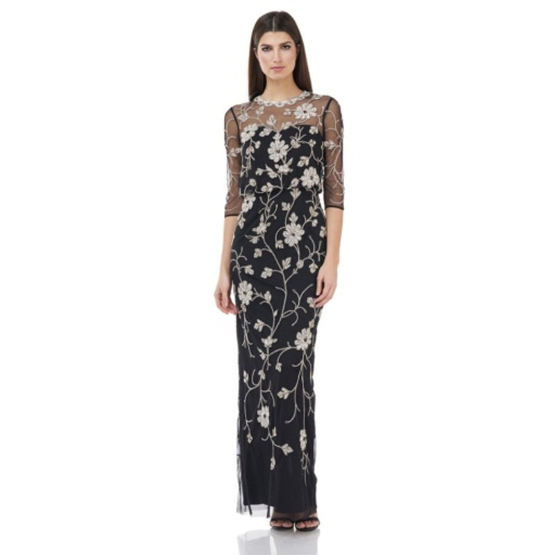 JS Collections - Womens Illusion Embroidered Blouson Gown