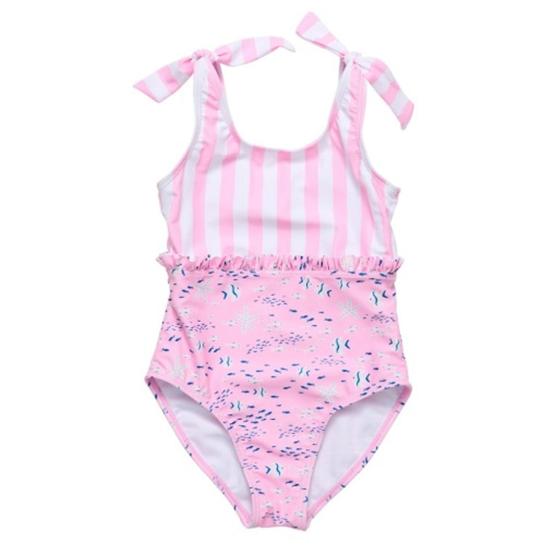Snapper Rock - Girls Pink Sea Shoulder Tie Swimsuit