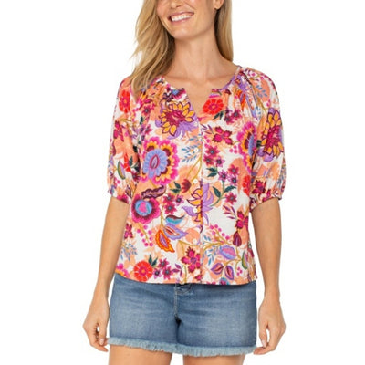 Liverpool Los Angeles - Womens Short Slvbutton Front Shirred Woven Blouse